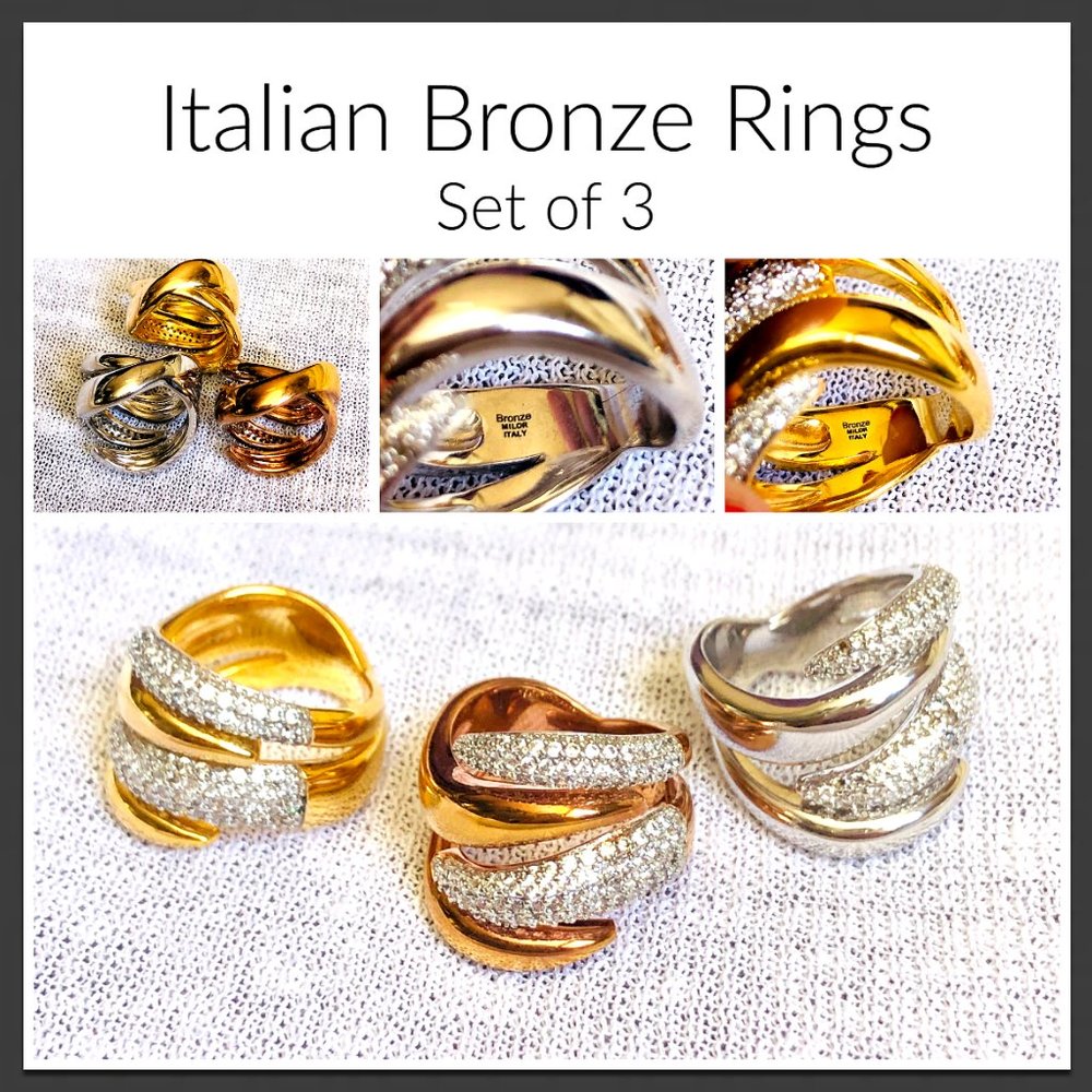 Italian Bronze & Crystal Rings -Set of 3!